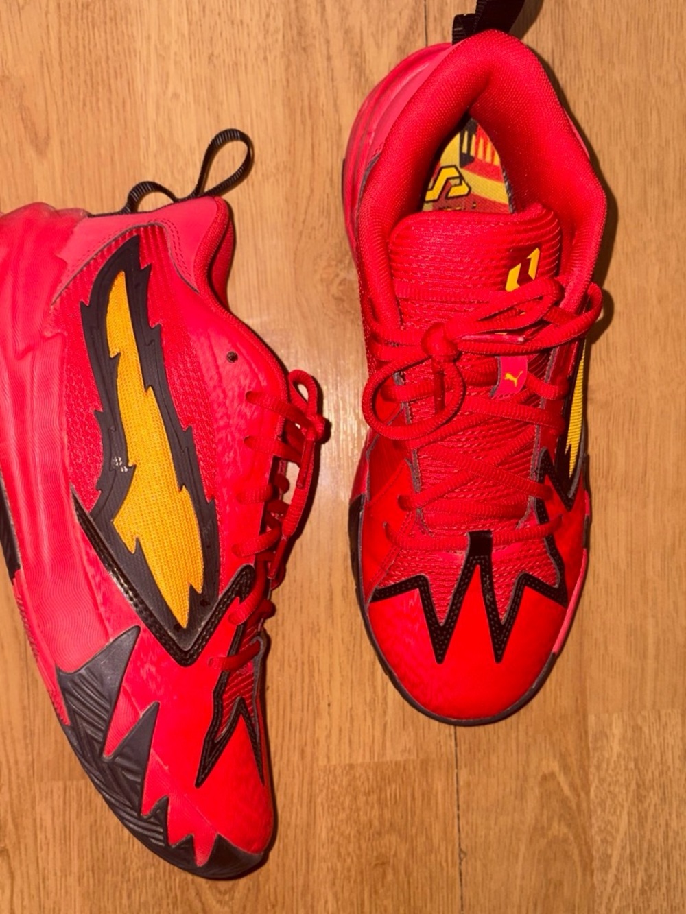 Puma Kids Red Sneakers with Yellow Accent